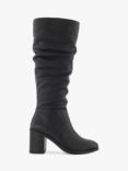 Dune Truce Leather Ruched Block Heel Boots, Black