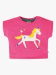 Frugi Baby Organic Cotton Sophia Slub Applique T-Shirt, Flamingo/Unicorn, Flamingo/Unicorn