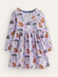 Mini Boden Kids' Fun Cats Long Sleeve Jersey Dress, Light Purple