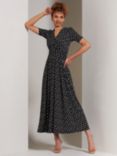 Jolie Moi Geometric Print Wrap Jersey Maxi Dress, Black, Black