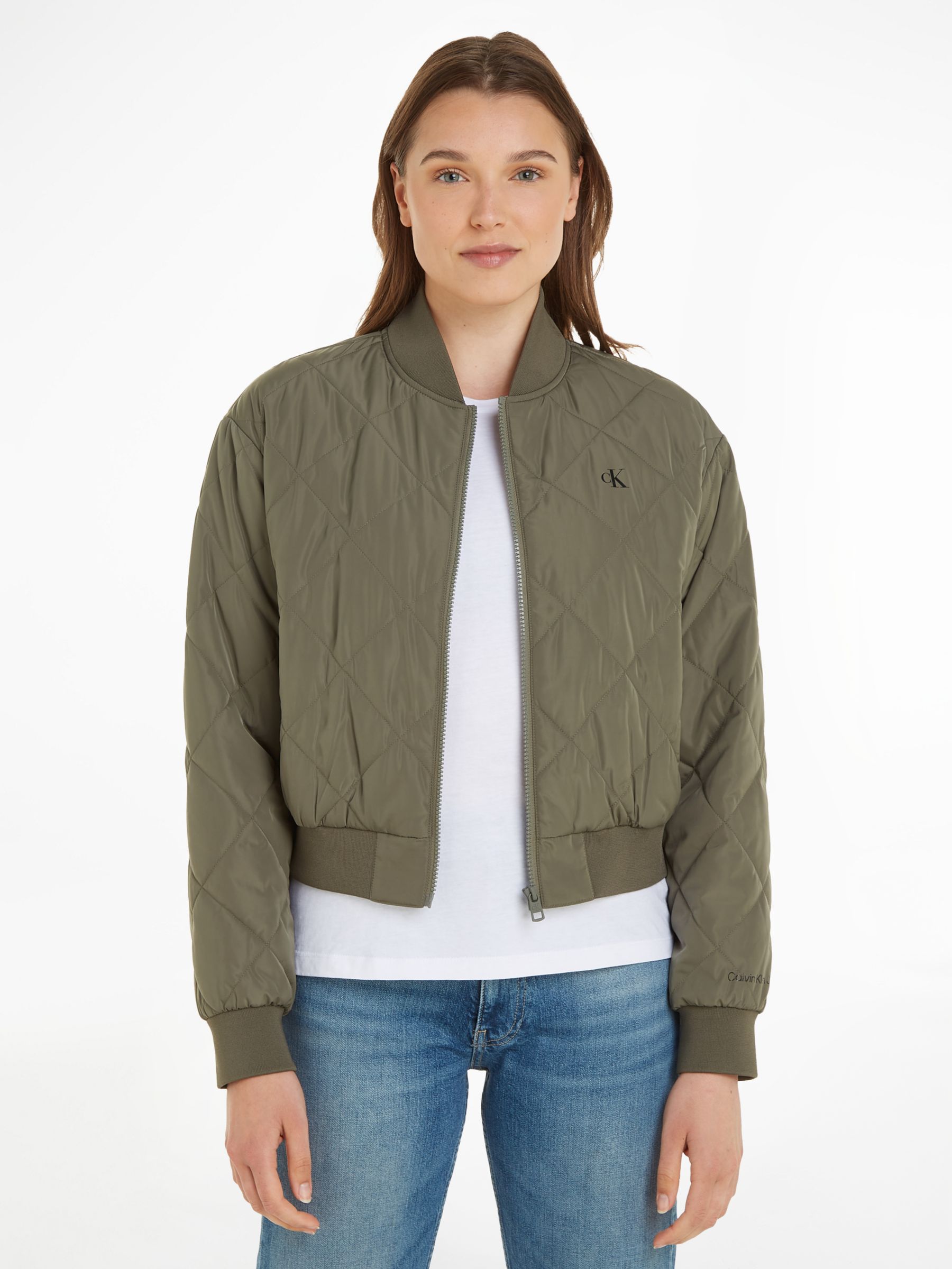 Calvin Klein Quilted Bomber Jacket, Dusty Olive, L