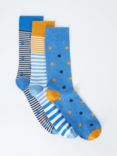 John Lewis Spot Stripe Socks, Pack of 3, Blue/Multi