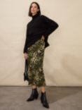 Ro&Zo Petite Soft Leopard Bias Cut Midi Skirt, Black/Multi