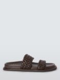 John Lewis Lovey Leather Woven Padded Footbed Sliders, Chocolate