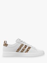 adidas Grand Court Leopard Lace Up Trainers, White/Beige/Gold