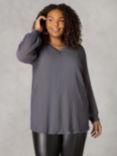 Live Unlimited Curve Textured Rib Trim Blouse, Grey