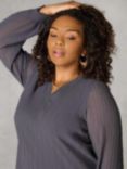 Live Unlimited Curve Textured Rib Trim Blouse, Grey