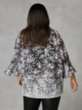 Live Unlimited Curve Floral Flute Sleeve Overlay Top, Black/White