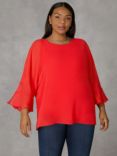 Live Unlimited Curve Flute Sleeve Overlay Top, Red