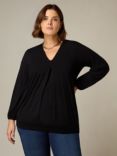 Live Unlimited Curve Jersey Pleat Front Blouse, Black