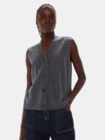 Whistles Wool Button Through Sleeveless Cardigan, Dark Grey