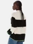 Whistles Block Stripe Rib Knit Funnel Neck Jumper, Black/White