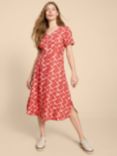 White Stuff Ivy Abstract Print Linen Midi Dress, Red