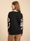 White Stuff Heart Olive Organic Cotton Blend Jumper, Black/Multi