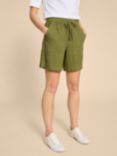 White Stuff Elle Linen Blend Shorts, Dark Green