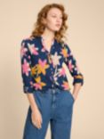 White Stuff Annie Floral Jersey Shirt, Navy/Multi