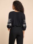 White Stuff Millie Embroidered Sleeve Top, Black/Multi