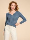 White Stuff Nelly Cotton Long Sleeve Top, Blue Pr, Blue Pr