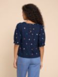 White Stuff Shelly Floral Stitch Linen Blend Top, Navy/Multi