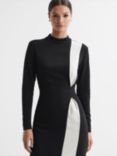 Reiss Millie Colour Block Midi Sheath Dress, Black/White