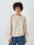 Fabienne Chapot Dina Heart Embroidered Balloon Sleeve Sweatshirt, Oatmeal Melange