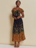 Jolie Moi Fit And Flare Floral Maxi Dress, Orange/Multi, Orange/Multi