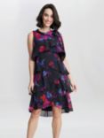 Gina Bacconi Neesha Printed Tiered Dress, Black/Multi