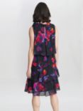 Gina Bacconi Neesha Printed Tiered Dress, Black/Multi