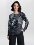 Gina Bacconi Riley Animal Print Diamantes Jumper, Grey