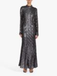 True Decadence Vanessa Sequin Open Back Maxi Dress, Dark Pewter