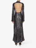 True Decadence Vanessa Sequin Open Back Maxi Dress, Dark Pewter