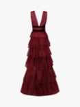 True Decadence Eliza Plunge Neck Layer Tulle Maxi Dress, Burgundy