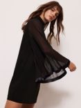 Mint Velvet Batwing Sleeve Pleated Mini Dress, Black