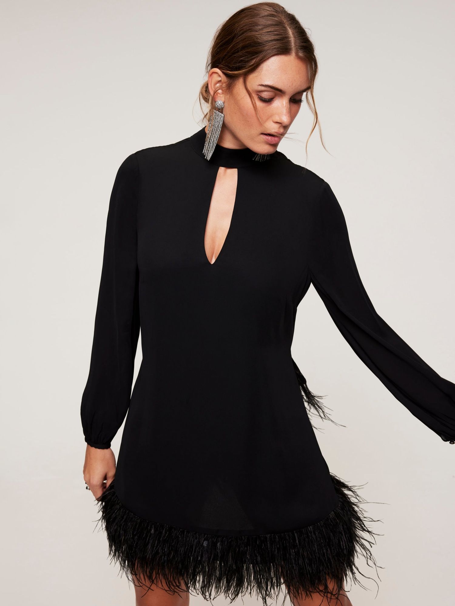 Mint Velvet Feather Mini Dress, Black, M