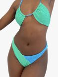 We Are We Wear Ashley V Front Brazilian Bikini Bottoms, Green/Blue