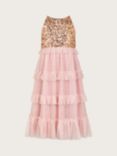 Monsoon Kids' Truth Sequin Ruffle Maxi Dress, Dusky Pink, Dusky Pink