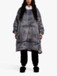 Ony Unisex Faux Fur Collar Sherpa Lined Fleece Hoodie Blanket, Grey/White