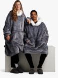 Ony Unisex Faux Fur Collar Sherpa Lined Fleece Hoodie Blanket, Grey/White