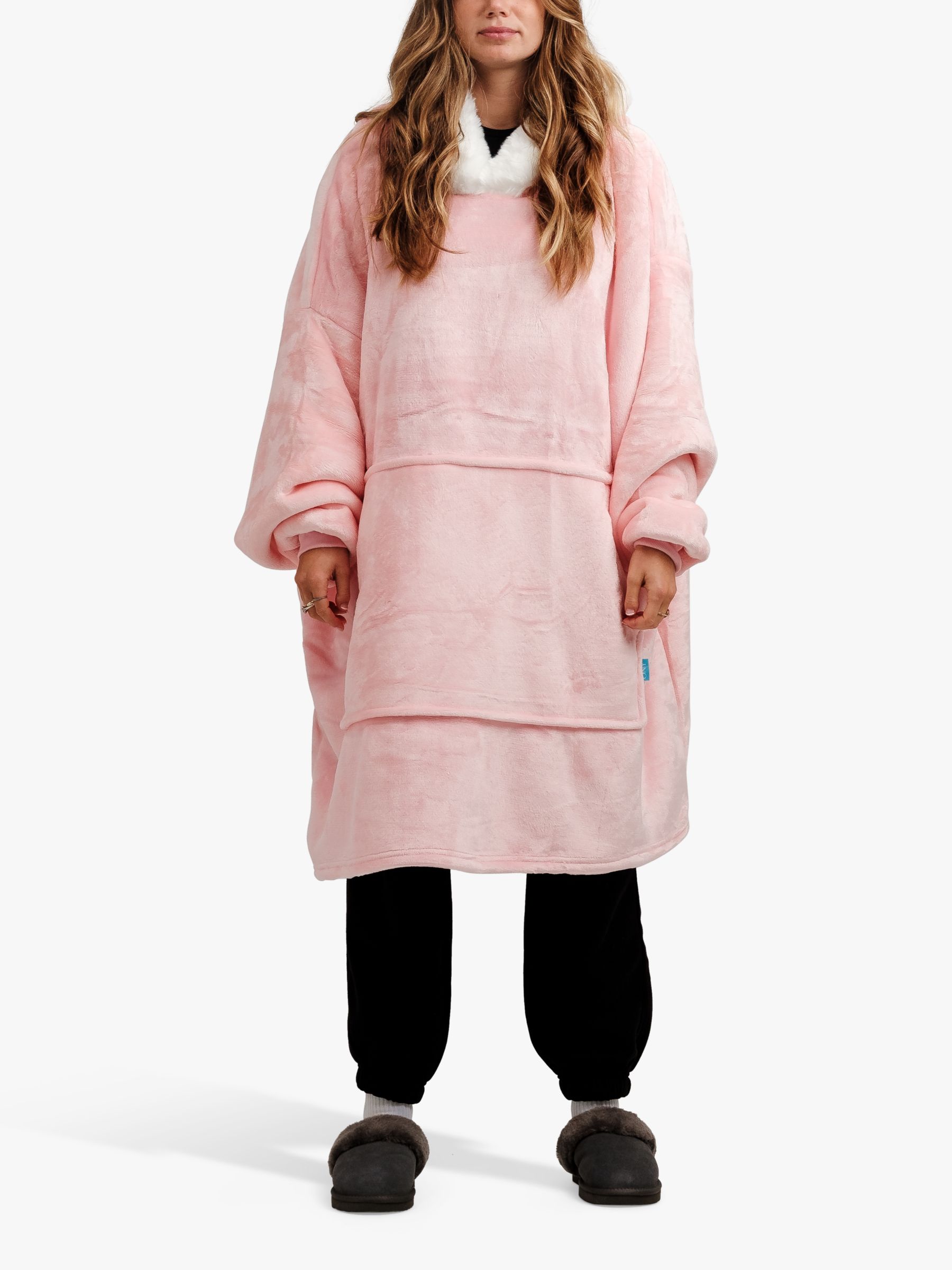 John Lewis Kids' Heart Oversized Fleece Blanket Hoodie, Pink at John Lewis  & Partners