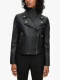 BOSS Saleli Leather Biker Jacket, Black