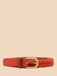 White Stuff Leather Skinny Belt, Bright Orange