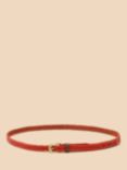 White Stuff Leather Skinny Belt, Bright Orange