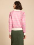 White Stuff Peony Collared Stripe Cardigan, Pink/Multi
