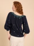 White Stuff Tilly Embroidered Smock Top, Navy/Multi, Navy/Multi