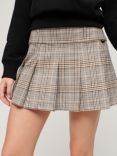 Superdry Low Rise Check Pleated Mini Skirt, Neutral Tweed