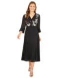 Yumi Embroidered Panel Midi Dress With Pleats, Black/Multi