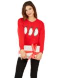 Yumi Christmas Festive Penguin Knitted Jumper, Red