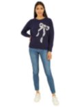 Yumi Sequin Bow Knitted Jumper, Navy