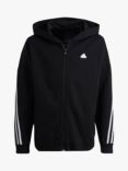 adidas Kids' Future Icons 3 Stripes Full Zip Hooded Tracksuit Top, Black/White