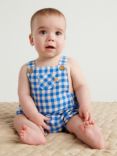 Purebaby Baby Organic Cotton & Linen Blend Gingham Overalls, Blue/Multi